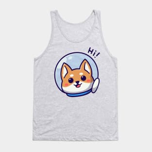 Clean Cartoon Space Shiba Inu in Space Gear Waving Hi Tank Top